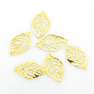 Leaf Iron Pendants, Etched Metal Embellishments, Golden, 23.5x14x0.4mm, Hole: 1mm(X-KK-O015-20G)