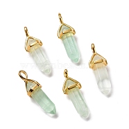 Natural Fluorite Pendants, Faceted, with Golden Tone Brass Findings, Lead free & Cadmium Free, Bullet, 27~30x9~10x7~8mm, Hole: 4x3mm(G-K329-36G)