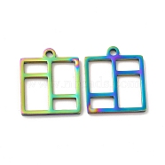 Ion Plating(IP) 304 Stainless Steel Pendants, Hollow, Rectangle Charm, Rainbow Color, 17.5x15x2mm, Hole: 1.6mm(STAS-A070-21MC)