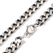 304 Stainless Steel Cuban Link Chain Necklaces, Antique Silver, 23.62 inch(60cm)(NJEW-K378-16A-AS)