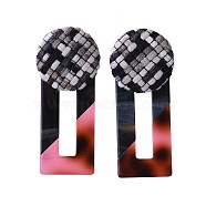 Cellulose Acetate(Resin) Ear Studs, with Cloth Fabric Covered and 304 Stainless Steel Findings, Rectangle, Black, 60x26x9mm, Pin: 0.7mm(EJEW-JE03122-01)