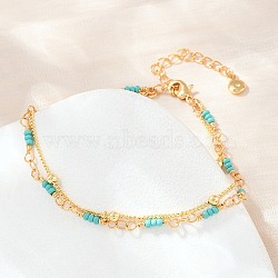 Synthetic Turquoise Multi-strand Bracelets, Brass Satellite Chains Bracelets, Golden, 7.24 inch(18.4cm)(KK-H299-04G)