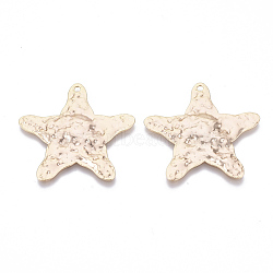 Brass Pendants, Hammered, Nickel Free, Sea Star/Starfish, Real 18K Gold Plated, 35x36.5x2mm, Hole: 1.8mm(KK-N231-48-NF)