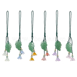 6Pcs 6 Styles Natural Green Aventurine Mobile Straps, with Glass FLower, Mixed Color, 10.6~10.8cm, 1pc/style(HJEW-JM01945)