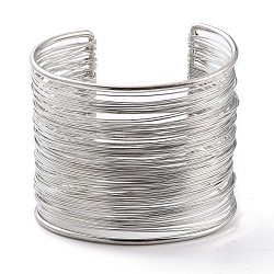 Wide Wire Upper Arm Cuff Band, Alloy Open Armlets Bangle for Girl Women, Platinum, Inner Diameter: 2-3/8 inch(6.1cm)(AJEW-G033-04P)