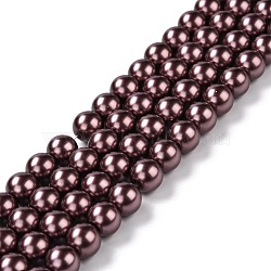 Eco-Friendly Grade A Glass Pearl Beads, Pearlized, Round, Rosy Brown, 8mm, Hole: 1.2~1.5mm, about 52pcs/Strand, 16''(40.64cm)(HY-J002-8mm-HX043)