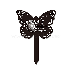 Acrylic Garden Stake, Ground Insert Decor, for Yard, Lawn, Garden Decoration, Butterfly with Memorial Words, Sunflower Pattern, 205x145mm(AJEW-WH0364-001)
