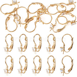 10Pcs Brass Micro Pave Clear Cubic Zirconia Leverback Earring Findings, with Loop, Real 18K Gold Plated, 19.5x3.5x12.5mm, Hole: 0.8mm, Pin: 0.9mm(KK-TADJ0001-20B)