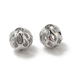 Brass Hollow Spacer Beads, Round, Real Platinum Plated, 6mm, Hole: 2mm(KK-P249-03C-P)