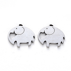 Tarnish Resistant 201 Stainless Steel Charms, Laser Cut, Elephant, Stainless Steel Color, 15x15x1mm, Hole: 0.9mm(STAS-N092-75)