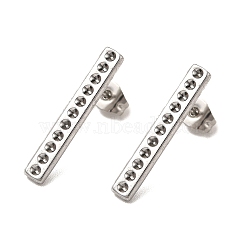 304 Stainless Steel Stud Earring Findings, Rhinestone Settings, Rectangle, Stainless Steel Color, Fit for 1mm rhinestone, 22x3.5mm, Pin: 0.8mm(EJEW-I281-12P)