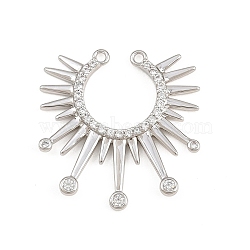 Brass Micro Pave Clear Cubic Zirconia Connector Charms, Sunburst Links, Rack Plating, Long-Lasting Plated, Cadmium Free & Lead Free, Platinum, 24x23.5x2mm, Hole: 1.2mm(CU-CBAD306-23P)