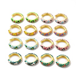 Flower Enamel Hoop Earrings, Real 18K Gold Plated Brass Jewelry for Women, Lead Free & Cadmium Free, Mixed Color, 19x4.5x19.5mm, Pin: 0.8mm(EJEW-H091-04G)