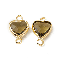 Transparent K9 Glass Connector Charms, Heart Links, with Light Gold Tone Brass Findings, Jet Brown Flare, 14x8.5x3.7mm, Hole: 1.8mm(GLAA-A005-31LG-08)