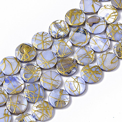 Drawbench Freshwater Shell Beads Strands, Dyed, Flat Round, Light Steel Blue, 10.5~11.5x2~3mm, Hole: 1mm, about 32pcs/Strand, 14.17 inch~14.45 inch(X-SHEL-T014-012B)
