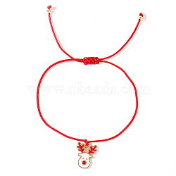 Christmas Alloy Enamel Charm Brided Cord Bracelets, Red, Deer, 11 inch(28cm)(ZI9158-1)