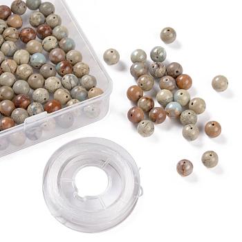 100Pcs 8mm Natural Aqua Terra Jasper Beads, with 10m Elastic Crystal Thread, for DIY Stretch Bracelets Making Kits, 8mm, Hole: 1mm