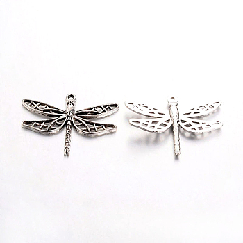 Tibetan Style Alloy Pendants, Cadmium Free & Lead Free, Dragonfly, Antique Silver, 25x35x3mm, Hole: 2mm