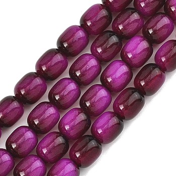 Dyed Imitation Tiger Eye Glass Beads Strands, Barrel, Fuchsia, 9.5x8mm, Hole: 1mm, about 79pcs/strand, 29.53''(75cm)