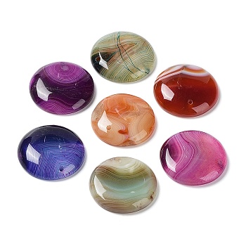 Natural Banded Agate/Striped Agate Pendants, Dyed & Heated, Flat Round Charms, Mixed Color, 30x5~7mm, Hole: 1.4mm