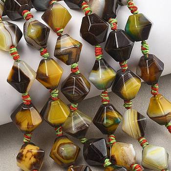 Natural Banded Agate/Striped Beads Strands, Dyed & Heated, Faceted, Bicone, Yellow, 14~14.5x14~15mm, Hole: 1.5mm, about 20pcs/strand, 15.75~15.94''(40~40.5cm)
