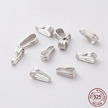 Rhodium Plated 925 Sterling Silver Snap on Pendant Bails, Platinum, 7.5x3.5x3.3mm, Hole: 2x6mm