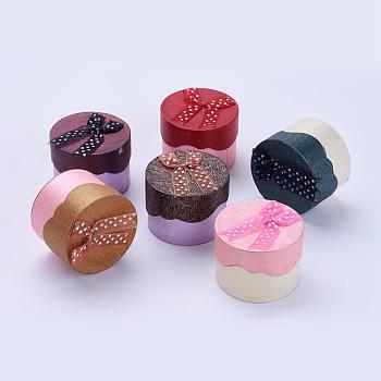 Cardboard Ring Boxes, with Ribbon Bowknot, Flat Round, Mixed Color, 54x39mm