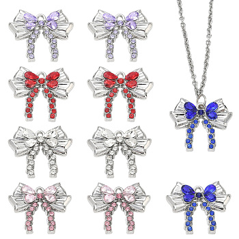 10Pcs 5 Colors Rack Plating Alloy Rhinestone Pendants, Bowknot Charms, Platinum, Mixed Color, 20.5x23x4.5mm, Hole: 1.6mm, 2pcs/color