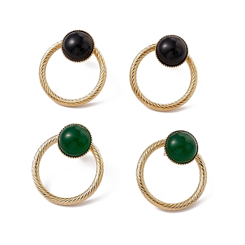 Ring with Half Round Glass Stud Earrings, Golden 304 Stainless Steel Jewelry for Women, Mixed Color, 22x20mm, Pin: 0.7mm