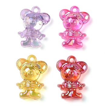 Electroplate Transparent UV Plating Acrylic Pendants, Iridescent, Mouse Charms, Mixed Color, 35.5x25.5x14mm, Hole: 3mm