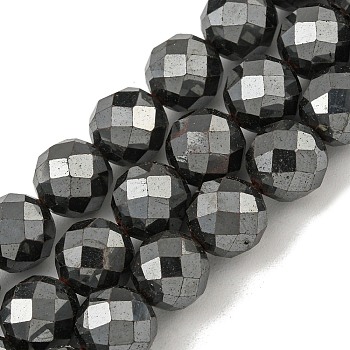 Non-magnetic Synthetic Hematite Beads Strands, Faceted, Round, 7.5~8mm, Hole: 1.2mm, about 52pcs/strand, 15.55''(39.5cm)