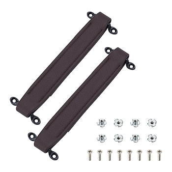 2 Sets PU Leather Audio Handles, with Alloy Suspension Clasps and Iron Screws, with 12Pcs 201 Stainless Steel Flat Head Machine Screws, Coconut Brown, Handle: 210x32x10mm, Hole: 4.5mm