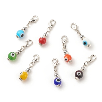 Handmade Lampwork Evil Eye Pendant Decorations, Lobster Clasp Charms, for Keychain, Purse, Backpack Ornament, Mixed Color, 31~32mm