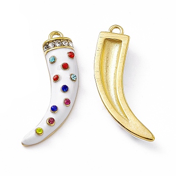 Vacuum Plating 201 Stainless Steel Enamel Pendants, with Colorful Rhinestone, Real 18K Gold Plated, Dagger Charms, White, 26.5x15x4mm, Hole: 1.6mm