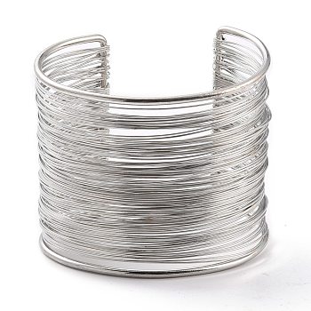 Wide Wire Upper Arm Cuff Band, Alloy Open Armlets Bangle for Girl Women, Platinum, Inner Diameter: 2-3/8 inch(6.1cm)