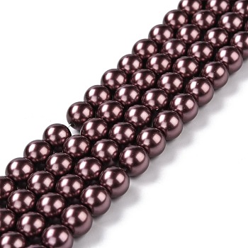 Eco-Friendly Grade A Glass Pearl Beads, Pearlized, Round, Rosy Brown, 8mm, Hole: 1.2~1.5mm, about 52pcs/Strand, 16''(40.64cm)