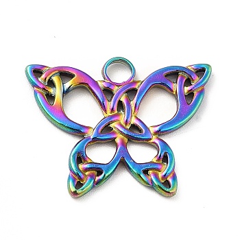 Ion Plating(IP) 201 Stainless Steel Pendants, Butterfly, Rainbow Color, 15.5x20x1.5mm, Hole: 2.5mm