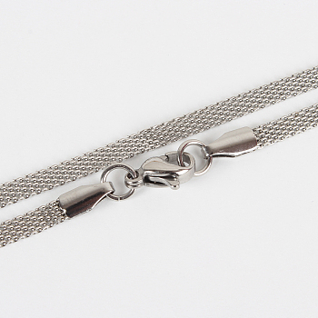 304 Stainless Steel Mesh Chain Necklace Making, with Lobster Claw Clasps, Stainless Steel Color, 17.7 inch(45cm)