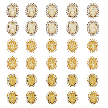30Pcs 3 Style Alloy Rhinestone Cabochons, Nail Art Decoration Accessories, Oval with Saint, Mixed Color, 12x9x2mm and 11.5x9x2mm, 10pcs/style
