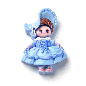 Cartoon Girls Opaque Resin Decoden Cabochons, Doll, Light Sky Blue, 25x17x6mm