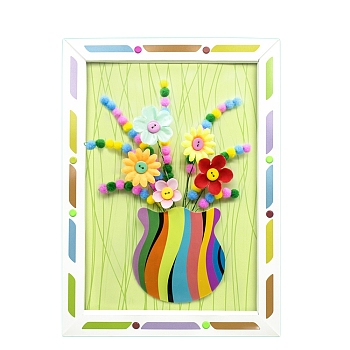 Creative DIY Flower Pattern Resin Button Art Kits, with Paper Frame, Pushpin, Iron Wire, Educational Craft Painting Sticky Toys for Kids, Colorful, 32.5x24x0.6cm, Hole: 3mm