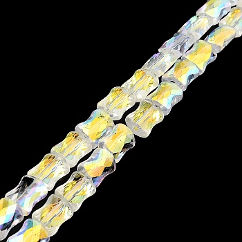 AB Color Plated Transparent Glass Beads Strands, Faceted Bamboo Stick, Clear AB, 10.5~11x8x5mm, Hole: 1mm, about 59~60pcs/strand, 24.41~24.80''(62~63cm)