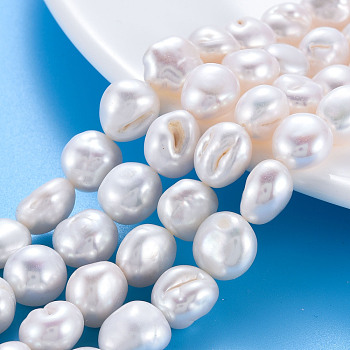 Natural Keshi Pearl Beads Strands, Cultured Freshwater Pearl, Potato, Seashell Color, 9~14x10~12x7~10mm, Hole: 0.6mm, about 35~36pcs/strand, 14.96 inch(38cm).