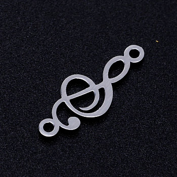 201 Stainless Steel Links connectors, Treble Clef, Stainless Steel Color, 18.5x7x1mm, Hole: 1.2mm