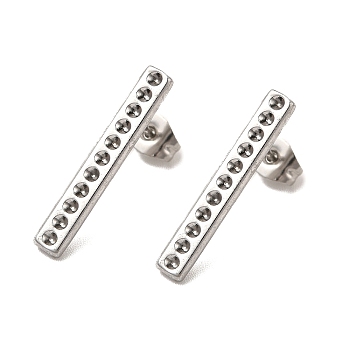 304 Stainless Steel Stud Earring Findings, Rhinestone Settings, Rectangle, Stainless Steel Color, Fit for 1mm rhinestone, 22x3.5mm, Pin: 0.8mm