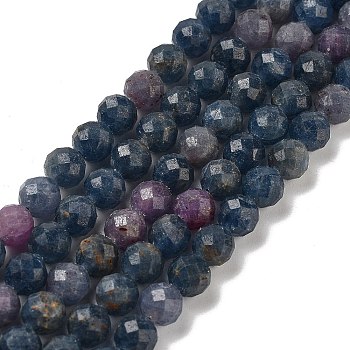 Natural Red Corundum/Ruby and Sapphire Beads Strands, Faceted, Grade AA, Round, 6~6.5mm, Hole: 0.8mm, about 60pcs/strand, 15.39''(39.1cm)