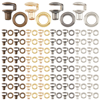 Elite 120 Sets 4 Colors Brass Boots Hook Eyelet Buckles, with Ring, for Riding Hiking Shoes Repair Accessories, Mixed Color, 11.5x8x9mm, Hole: 3mm, 30 sets/color