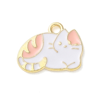 Cute Animal Alloy Enamel Pendants, Light Gold, Cat Shape, 16x1mm, Hole: 1.6mm