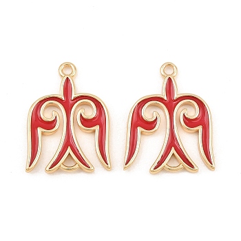 Brass Enamel Connector Charms, Swallow Links, Real 18K Gold Plated, Red, 23x17x2mm, Hole: 1.7mm