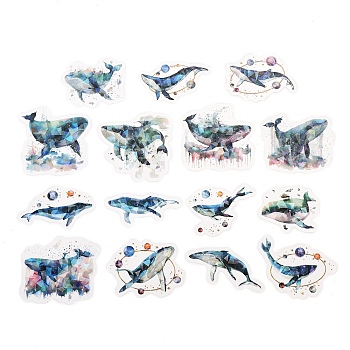 Waterproof PET Stickers Set, Decorative Stickers, Ocean Star Theme, Whale, 23~48x48~50x0.1mm